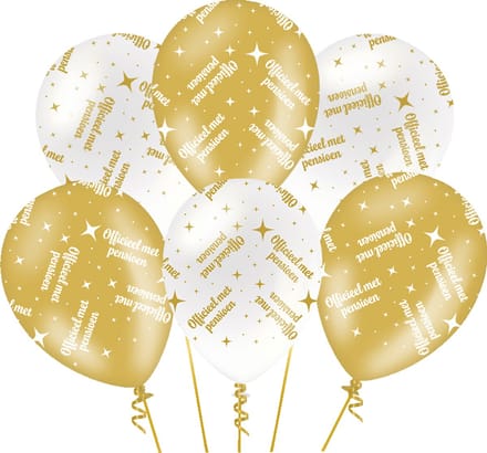 Ballonnen Fancy - Pensioen - Wit-Goud - 6 stuks