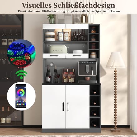 Keukenkast - 100x47x187 cm - Buffet met LED - Ruimte voor Magnetron - Hout - Bruin