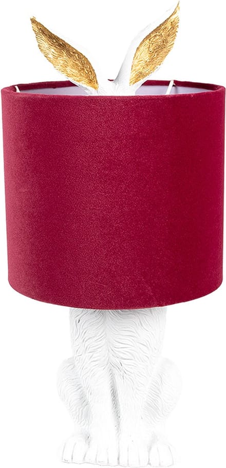 Clayre & Eef Tafellamp Konijn Ø 20x43 cm Wit Rood Polyresin