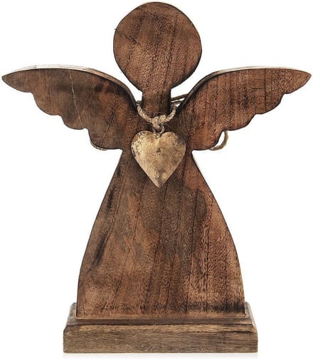 Beeld Houten Kerst Engel MANGO 27x30 cm - Decoratieve Figur - Decoratie - Beeldje
