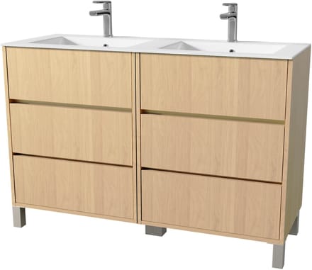 Pack Meuble Salle de Bains 120 cm Chêne Clair, 6 tiroirs avec Vasque Céramique - XENOS