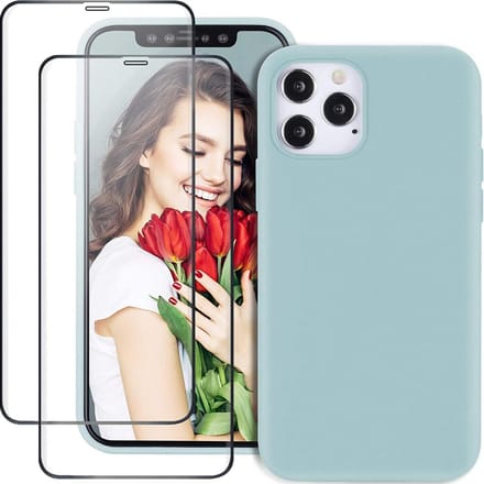 Backcover Hoesje Geschikt Voor: 12 Pro Liquid Silicone rubberen + 2X volledige Tempered screenprotector - Smaragdgroen