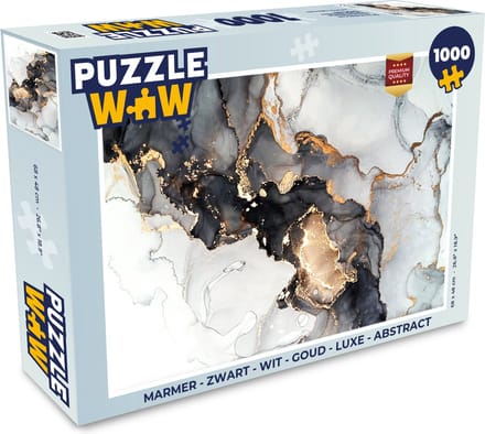Puzzel Marmer - Zwart - Wit - Goud - Luxe - Abstract - Legpuzzel - Puzzel 1000 stukjes volwassenen