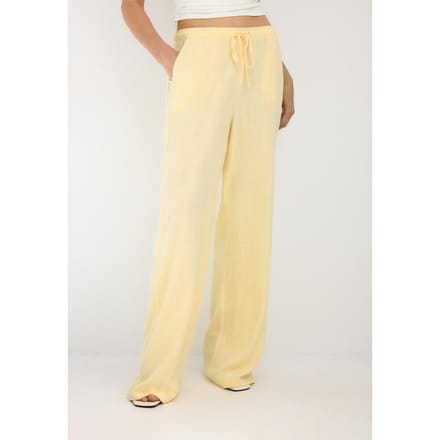 Stradivarius Soepelvallende broek met linnenlook  Pastelgeel M