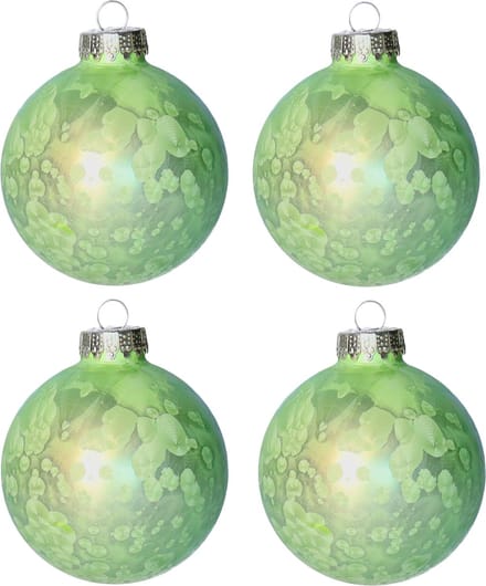 Othmar Decorations Luxe kleine kerstballen - 4x st - 8 cm - groen - glas - ice finish