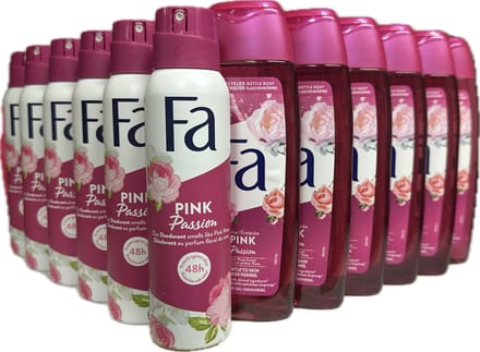 FA Pink Passion Voordeelverpakking, 6 x Deodorant spray + 6 x Douchegel