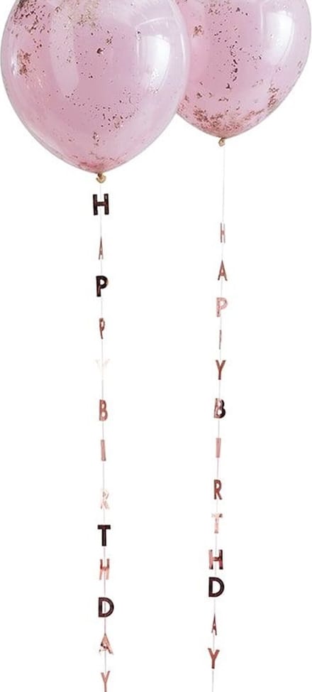 Ballon Lint - Staart - Happy Birthday Rosé Goud - 5 stuks - Ginger Ray