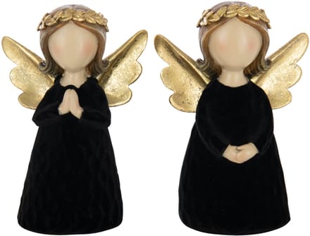 J-Line figuur Engel - polyresin/fluweel - zwart - medium - 2 stuks