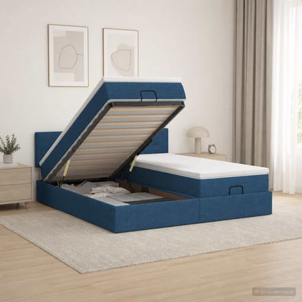 vidaXL - Ottoman - bed - met - matras - met - hoofdeinde - 2 - st - Blauw - Stof