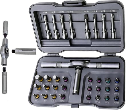 Schroefdriver Ratel Set - Precisie Driver Bits - Elektronica Reparatie - Magnetische Stabiliteit - 32-in-1 - Grijs