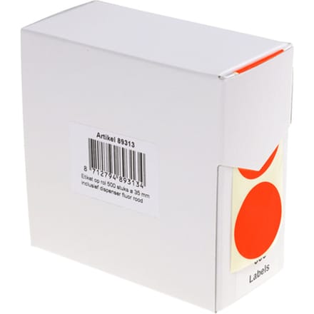 Etiket Rillprint 35mm op rol fluor rood 500 stuks