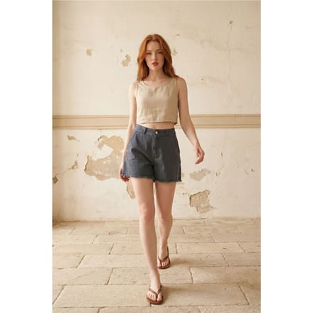 Hoge Taille Wijde Pijp Denim Shorts