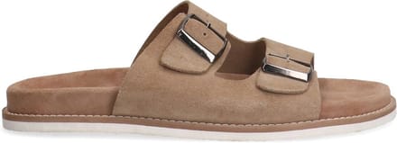 Manfield - Heren - Beige suède slippers - Maat 45