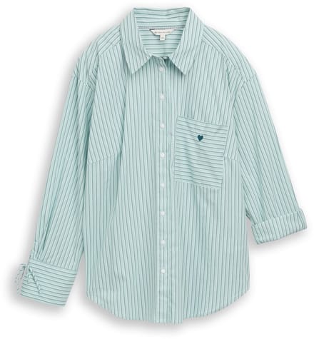 Tom Tailor - Plus Size - Oversized overhemdblouse met hartborduursel - Maat 48 - blue haze irregular stripe