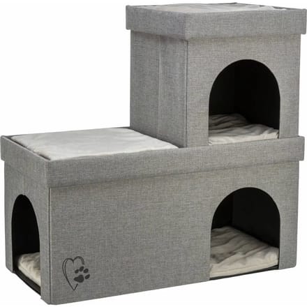 Trixie - Kattenmand/Kattenhuis Kimy Soft - Twee Verdiepingen - Lichtgrijs - 76X37X72 cm