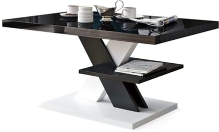 Moderne Hoogglans Salontafel Zwart Wit met Legplank - Multifunctionele Woonkamertafel