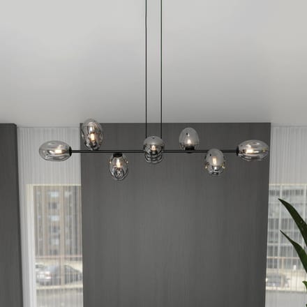 EMIBIG LIGHTING Hanglamp Glassy, grafiet, 140 cm, 8-lamps, ovale glazen kappen