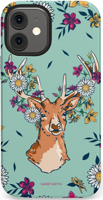 Casetastic hoesje geschikt voor Apple iPhone 12 Mini - Dubbellaagse bescherming - Gewei bloesem - Fashion Case - Mintgroen Zilver Petrol Taupe