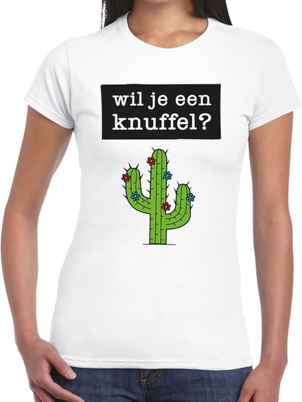Wil je een knuffel tekst t-shirt wit dames - dames shirt Wil je een knuffel? S