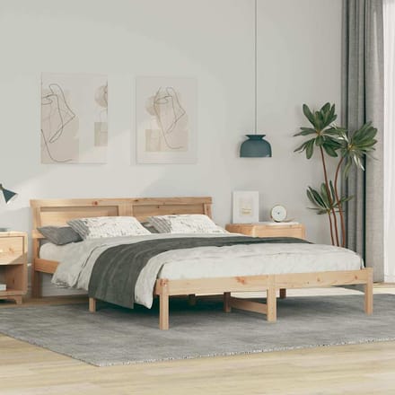vidaXL - Bedframe - met - hoofdeinde - Bruin - 150 - x - 200 - cm - Massief - grenenhout