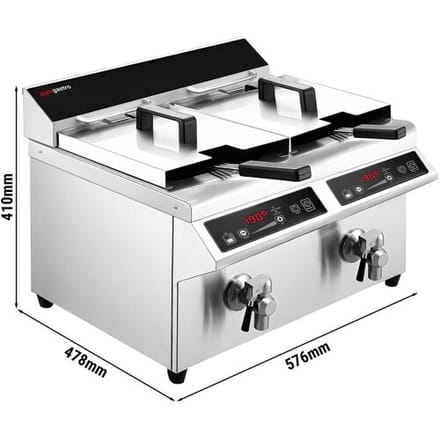 GGM Gastro Induktions-Doppelfritteuse - 8+8 Liter - 7 kW - Ablasshahn Zilver