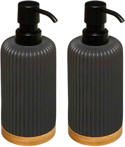 5Five Zeeppompje/dispenser - 2x - kunststeen - antraciet - 270 ml - navulbaar - toilet/badkamer/toilet