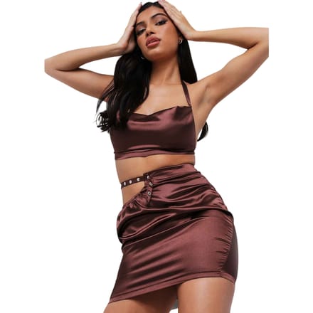 Missy Empire Dames/Dames Satijnen Halter Hals Crop Top (Chocolade)
