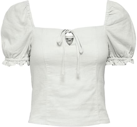 Only Caro Puff Linen Blend Blouse Met Korte Mouwen Wit M Vrouw