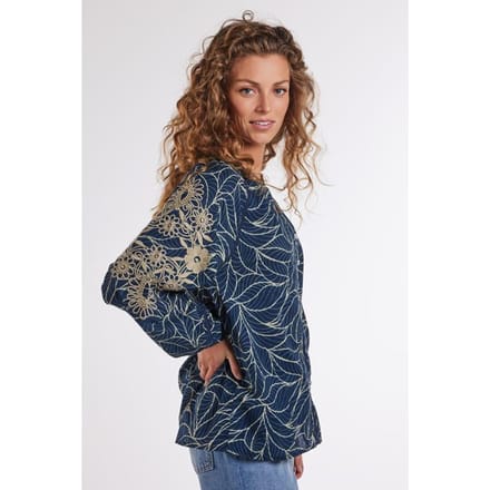 DIDI Dames Blouse Abby Blue Leaves print maat 36