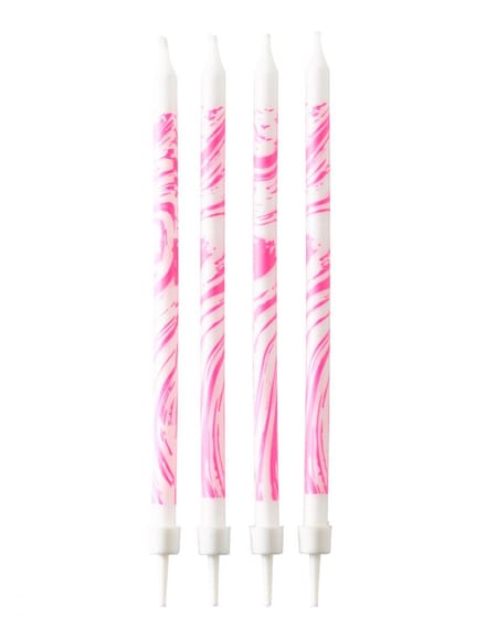 RIETHMULLER - 12 roze en witte marmeren verjaardagskaarsen, 12 cm