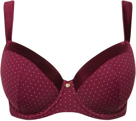 Ulla Popken - Dames - Beugel BH stippen microvezel zachte cups - Wijnrood - Maat 85B