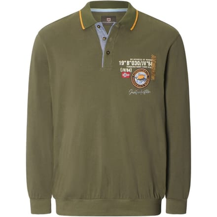 Jan Vanderstorm herren Poloshirt Met Lange Mouwen - 76/78 - olijf - Plus Size