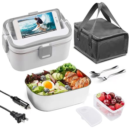 Verwarming Lunchbox 1,8L 60W Draagbaar Roestvrij staal 110/220V + 12V/24V Dubbele voedingsinterface UK Plug gray