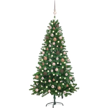 vidaXL - Kunstkerstboom - met - verlichting - en - kerstballen - 150 - cm - groen