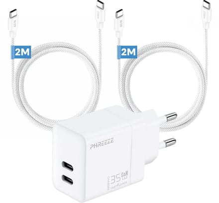 Phreeze usb C oplader 35 W - Met 2x usb C kabels 2m - Snellader voor smartphone en laptop