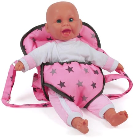 Bayer Chic Poppendraagzak - Roze/grijs ster draagzak voor pop