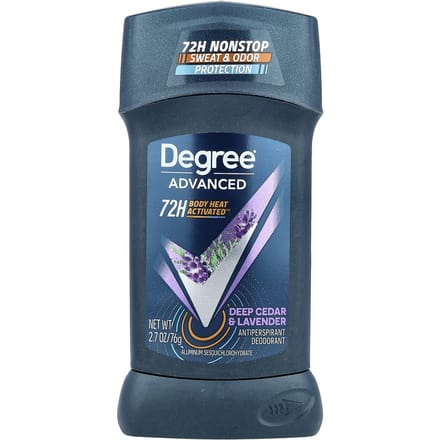 Degree, Advanced, 72H Body Heat Activated™, Antiperspirant Deodorant, Deep Cedar & Lavender, 2.7 oz (76 g) gray
