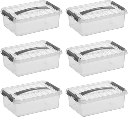 Sunware Q-Line opbergbox 4L - Set van 6 - Transparant/Grijs