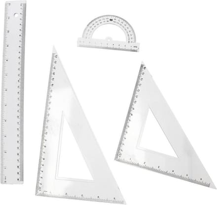 Gerimport School/wiskunde linialen set - 4 delig - Rekenlinealen - transparant kunststof