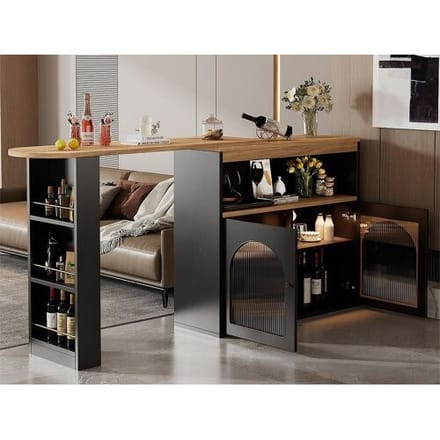 ModernLuxe Dressoir、Draaibare en uitschuifbare barkast met LED - grote opbergruimte - eigentijdse stijl - Zwart