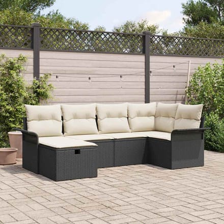 vidaXL Tuinbank Set met kussen met opslag 6 pcs Poly rattan