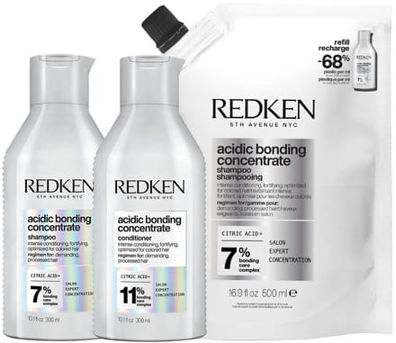 Redken - Acidic Bonding Concentrate Shampoo 300 ml + Refill 500 ml + Conditioner 300 ml - Set