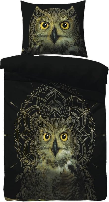Husch Dekbedovertrek - Choute - 140x200/220 - Uil - Zwart