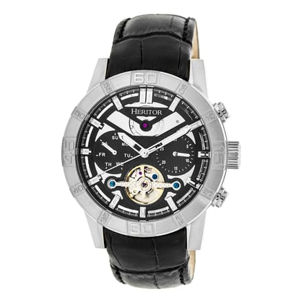 Heritor Automatic Hannibal Semi-Skelet Horloge met Leren Band - Zilver/Zwart