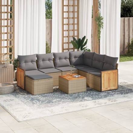 vidaXL - 8-delige - Loungeset - met - kussens - poly - rattan - beige