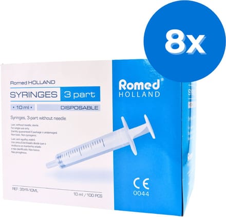 Romed 3-delige injectiespuiten 10ml luer slip 800 stuks - Set van 8 doosjes Romed