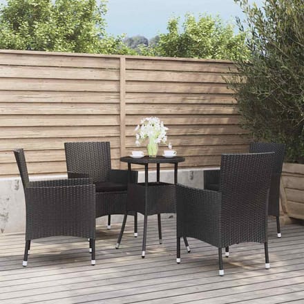 vidaXL - 5-delige - Bistroset - met - kussens - poly - rattan - zwart