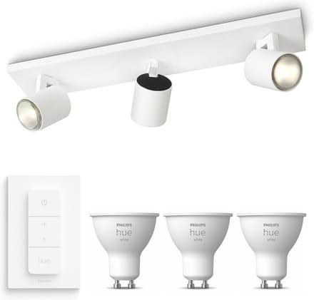 Philips Hue Runner Opbouwspot (Wit) - Warmwit Licht - Incl. Hue Dimmer Switch - Plafondspot met 3 Lichtpunten - GU10 - Hue White