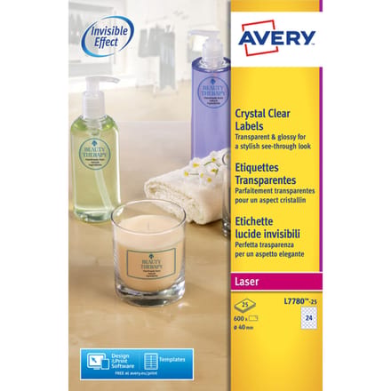 Laseretiket Avery rond 40mm transp. 25 vel 24 etiketten per vel