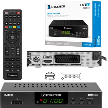 Cabletech DVB-T2 H.265 HEVC tuner ideaal voor ontvangst van het nieuwe DVB-T2 signaal - TV-ontvanger